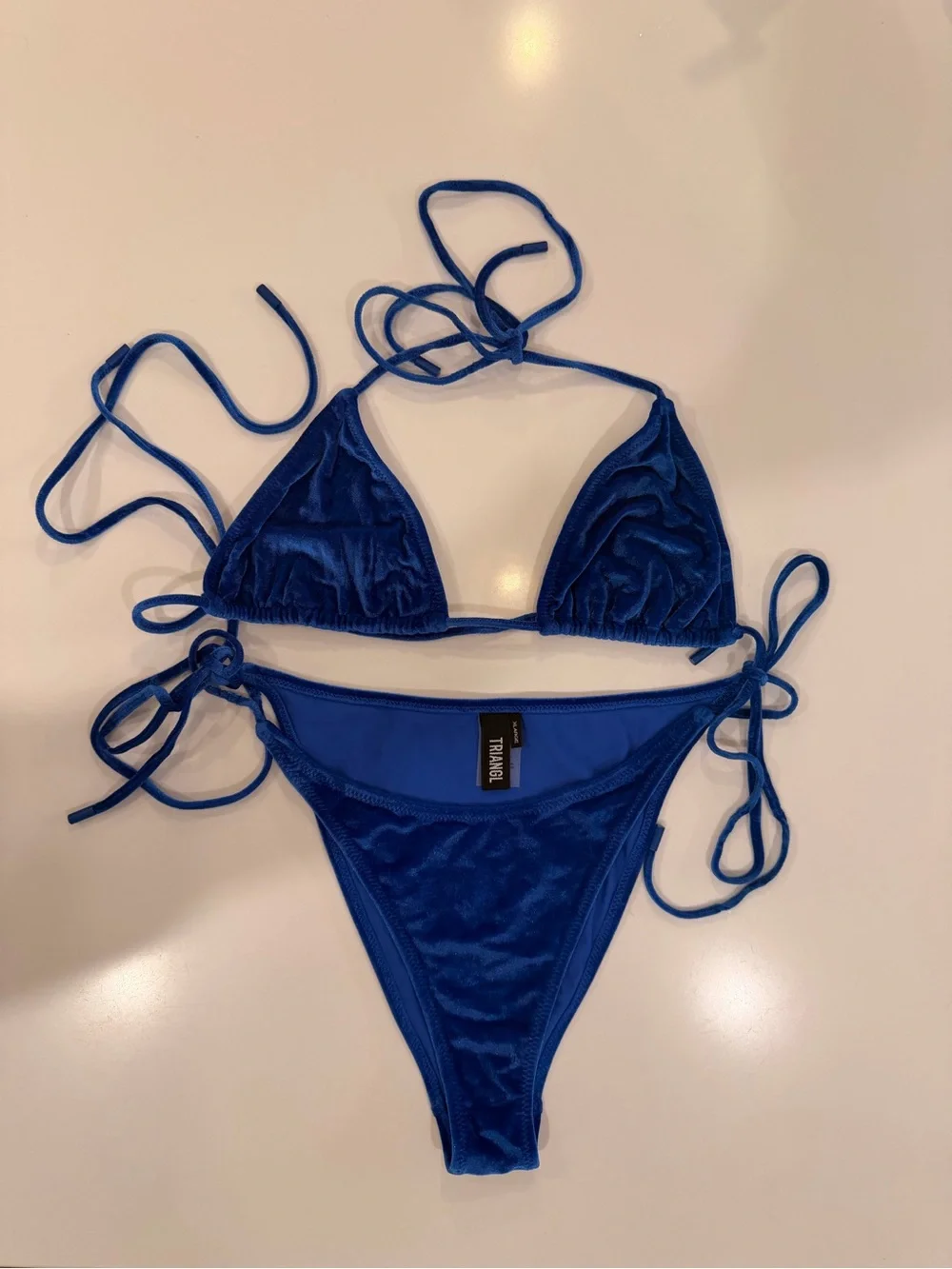 TRIANGL Vinca Blue Velvet Triangle Tie Bikini Set XL